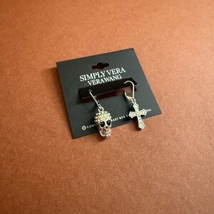 Simply Vera Vera Wang Silver Skull and Cross Dangle Earrings